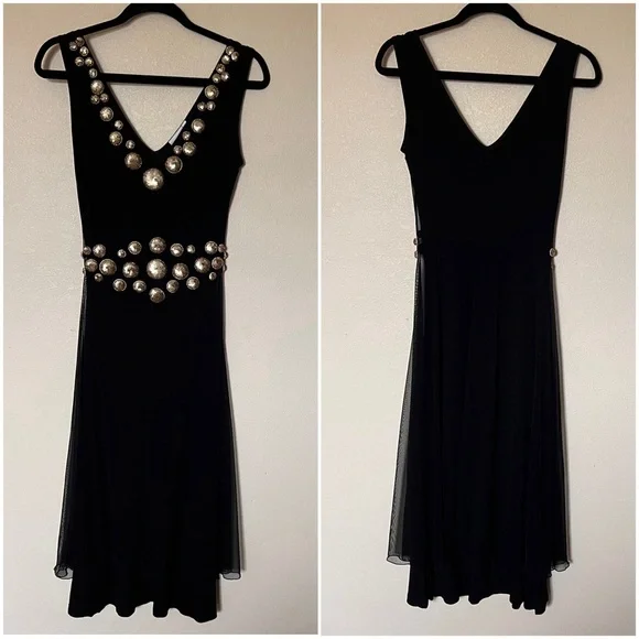 Hunza 80s 90s Vintage Mesh Sequin Embellished Sleeveless Midi Slip Dress Black - Picture 4 of 11